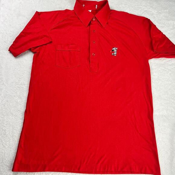 Disney Vintage embroidered Mickey Mouse Red Polo Golf Shirt men’s size Large - Picture 1 of 7